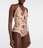 Zimmermann - Vitali Keyhole Crochet printed swimsuit