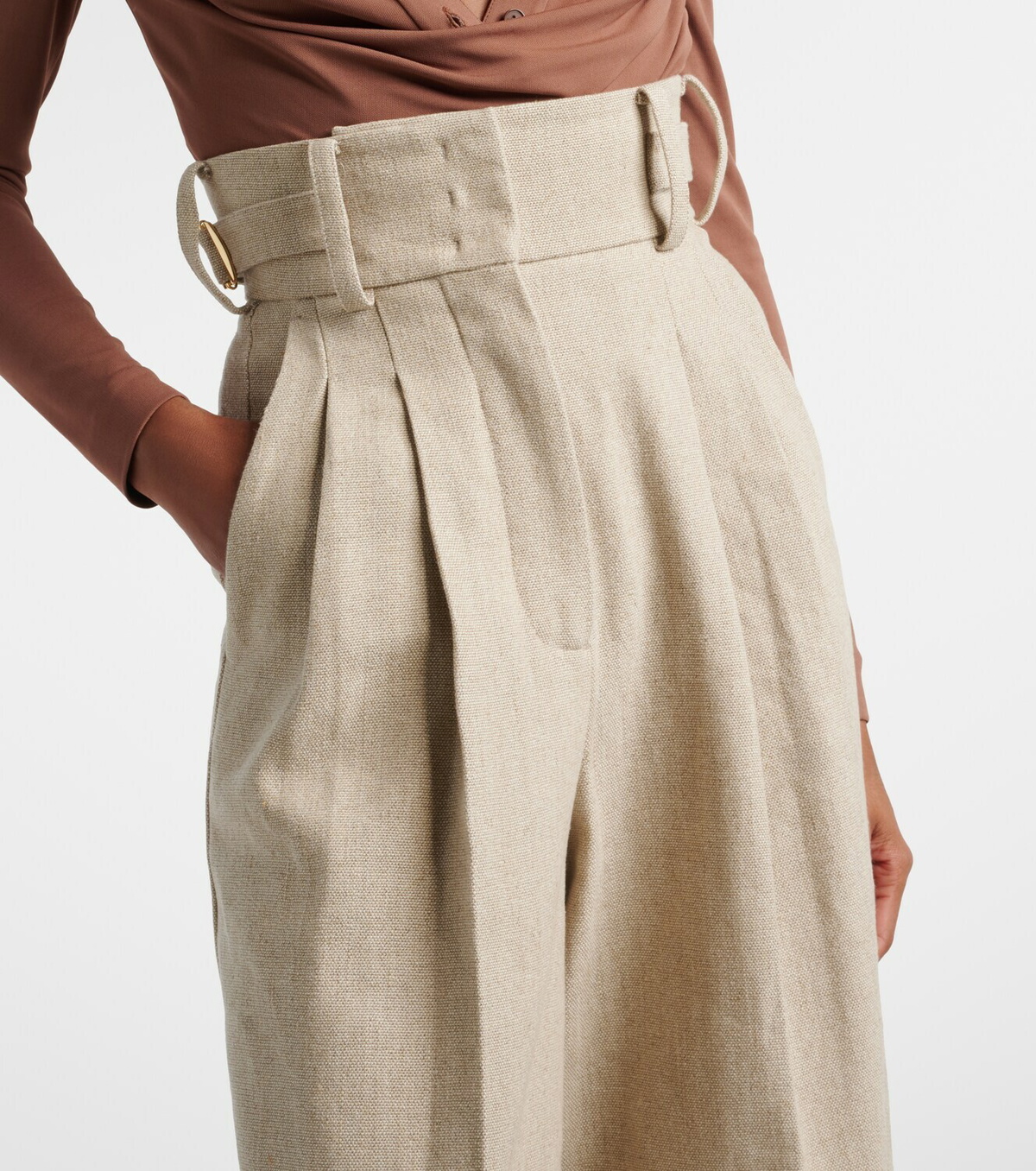 Elie Saab Linen and cotton canvas wide-leg pants
