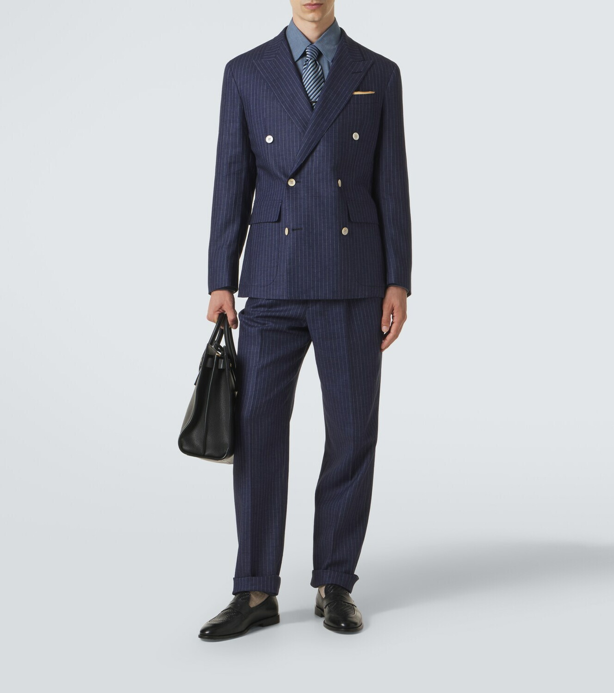 Dunhill Pinstripe double-breasted linen blazer