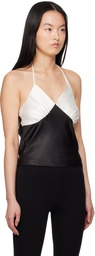 Kijun Black & Off-White Satin Shirring Halter Top
