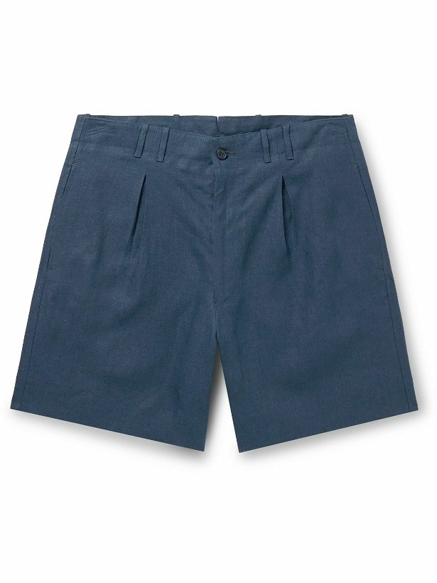 Photo: Stòffa - Wide-Leg Pleated Linen Shorts - Blue
