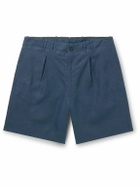 Stòffa - Wide-Leg Pleated Linen Shorts - Blue
