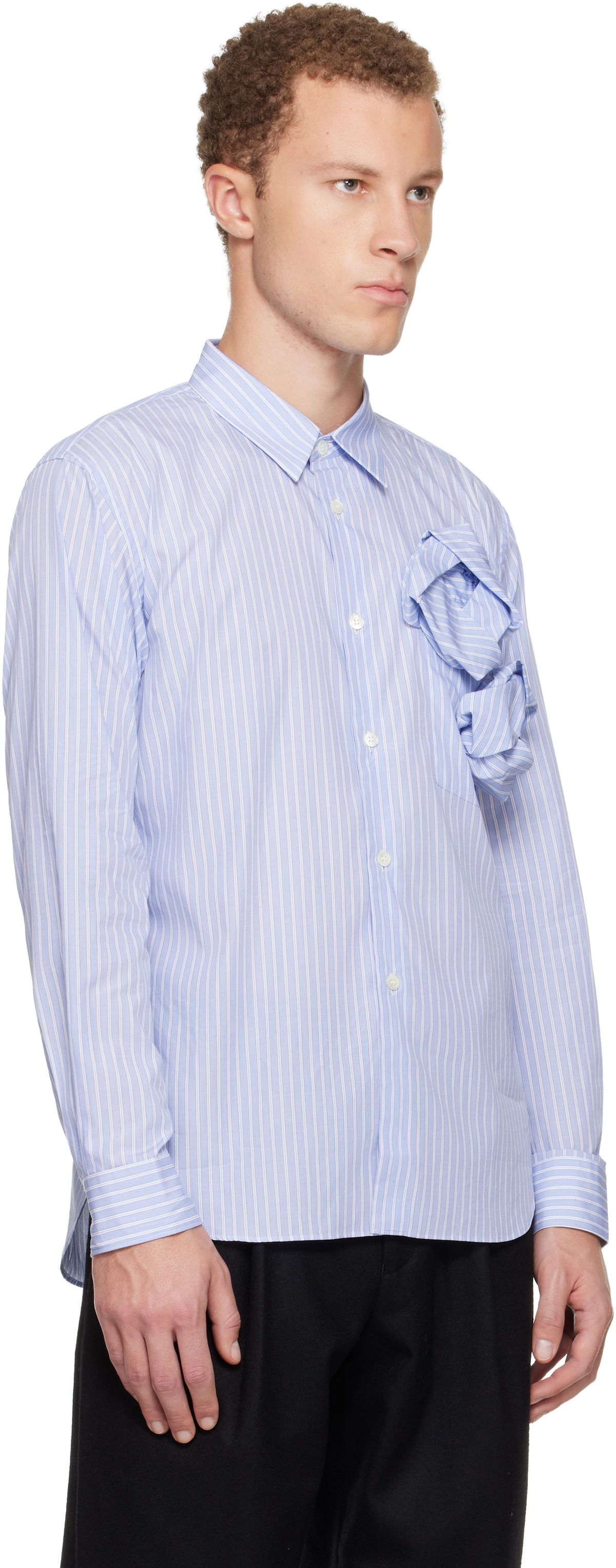 Comme des Garçons Homme Deux Blue Cotton Stripe Rose Front Shirt
