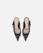 Pinko Rhinestoned Satin Slip Ons With Heel Limo Black
