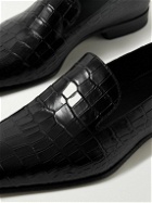 Manolo Blahnik - Djan Croc-Effect Leather Loafers - Black