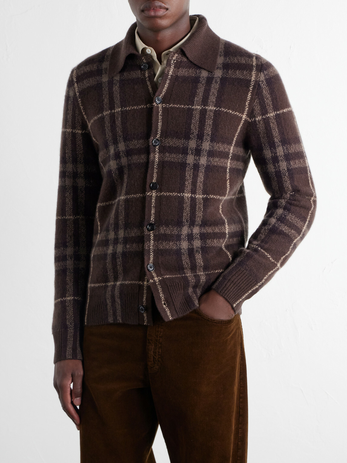 Burberry - Checked Knitted Cashmere Polo Shirt - Brown