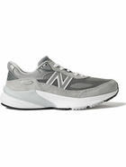 New Balance - 990 V6 Leather-Trimmed Suede and Mesh Sneakers - Gray