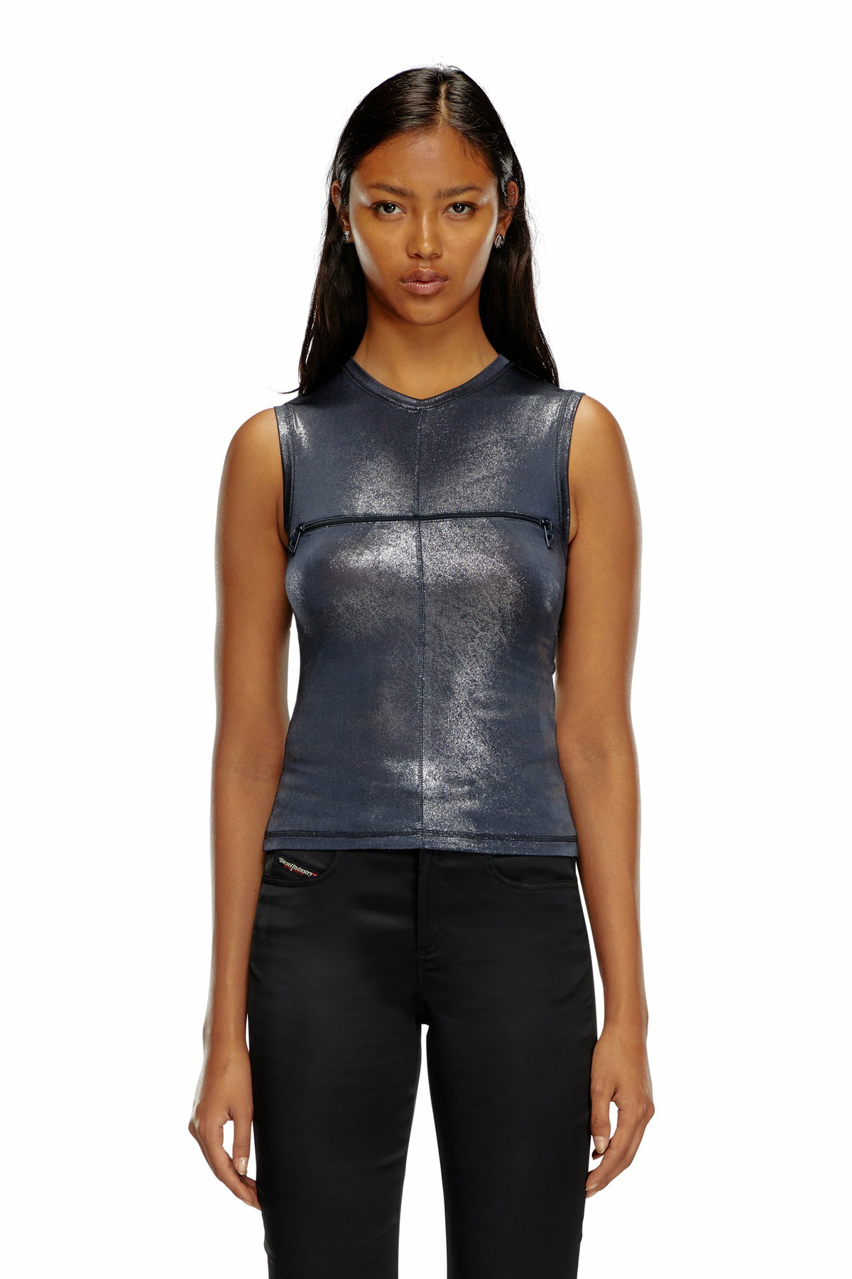トップス diesel camisole Women's Stretch-knit camisole with chain straps | Black | Diesel