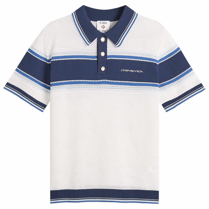 Photo: Casablanca Men's Mesh Stripe Polo in Blue