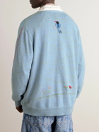 KAPITAL - Magpie Embroidered Chambray-Trimmed Cotton Cardigan - Blue
