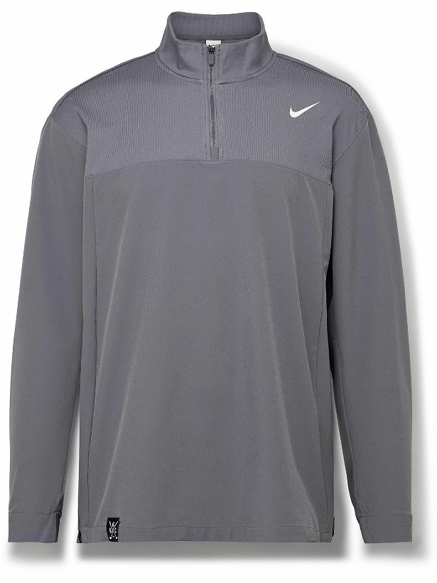 Photo: Nike Golf - Nike Golf Club Logo-Print Dri-FIT Half-Zip Golf Jacket - Gray