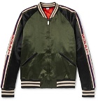 Gucci - Reversible Webbing-Trimmed Satin-Twill Bomber Jacket - Men - Dark green