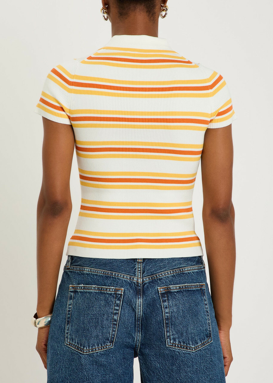 Simkhai Luka Striped Cotton-blend Polo top Yellow