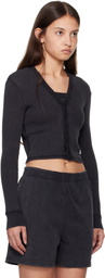 Alexander Wang Black Waffle-Knit Cotton Stretch Cardigan