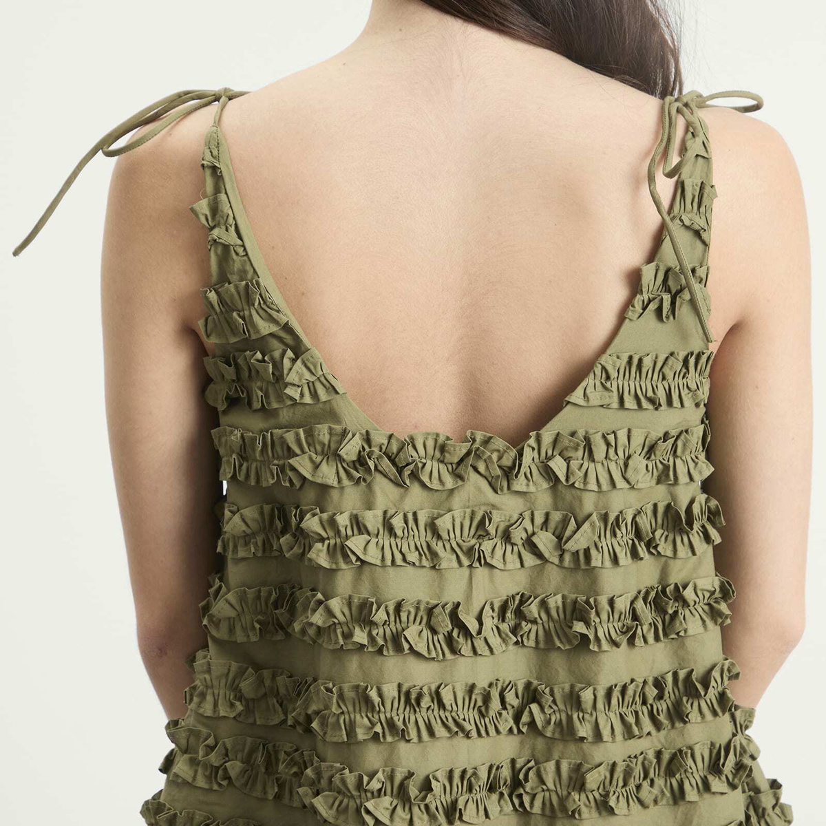 Damson Madder Women's Leili Ruffle Mini Dress in Olive