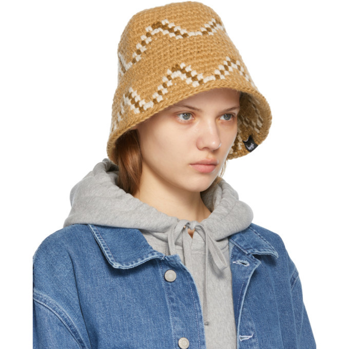 Stussy Tan Giza Knit Bucket Hat Stussy