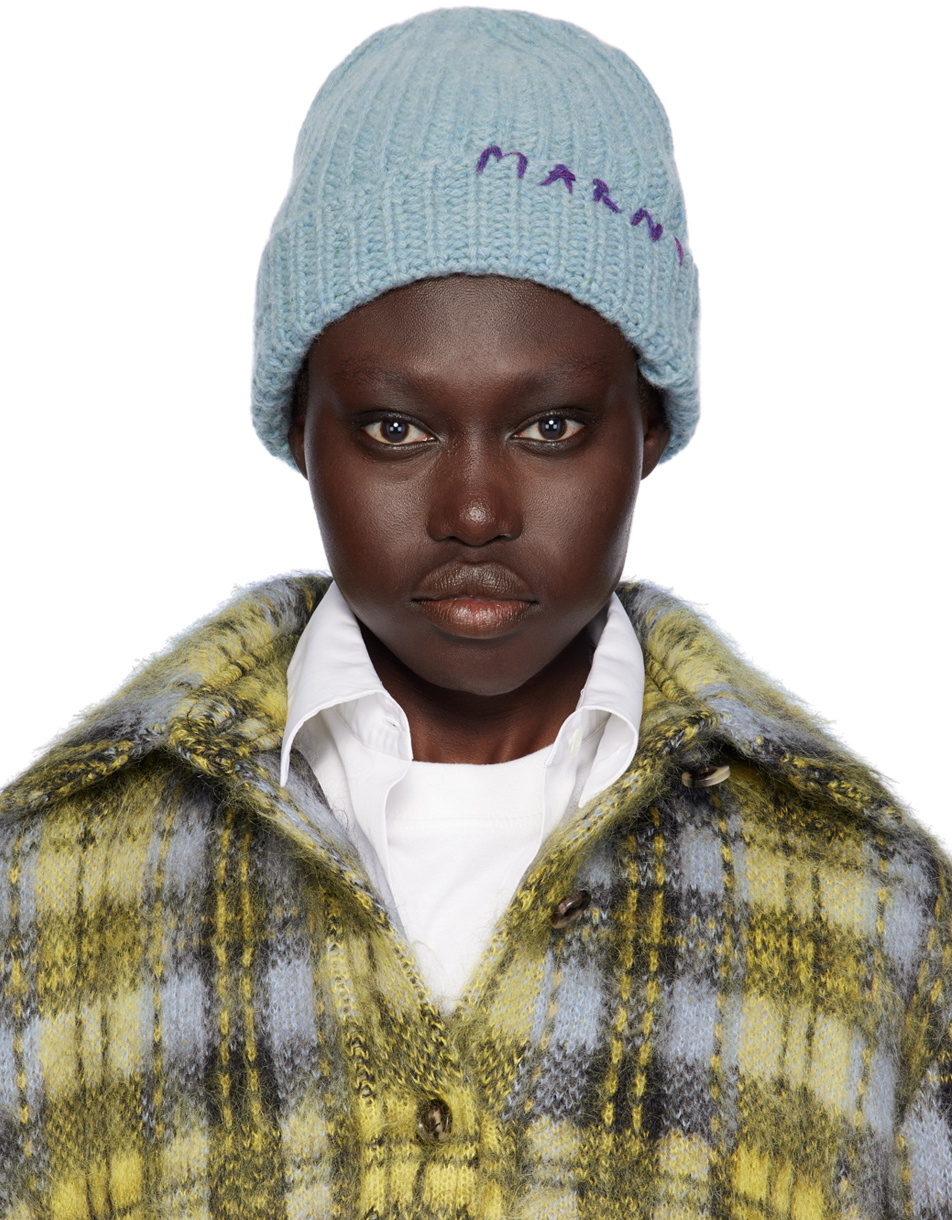 Marni Blue Shetland Wool Beanie Marni