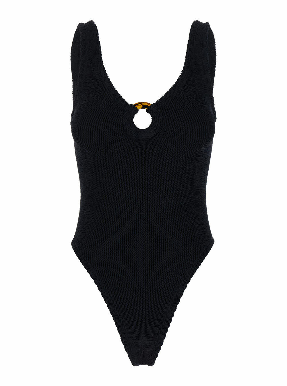 Hunza G - Celine Cut-Out Seersucker Swimsuit, Black, One
