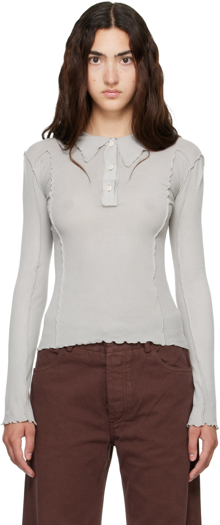 Baserange Gray Omato Long Sleeve Polo