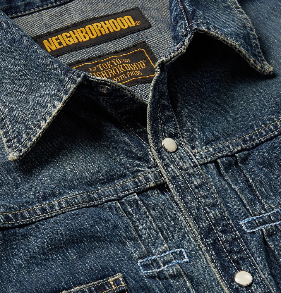 Neighborhood - Savage Distressed Canvas-Trimmed Denim Western