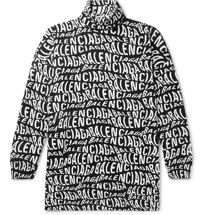 Photo: Balenciaga - Oversized Logo-Intarsia Wool-Blend Rollneck Sweater - Black