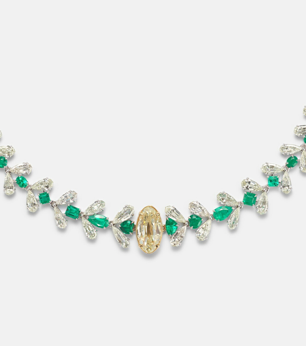 Kamyen 18kt white gold necklace with emeralds