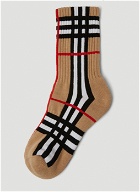 Check Intarsia Technical Stretch Cotton Socks in Beige
