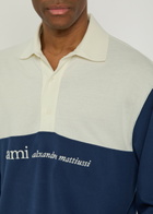 Ami Paris Logo-embroidered Panelled Piqué Cotton Polo Shirt Cream