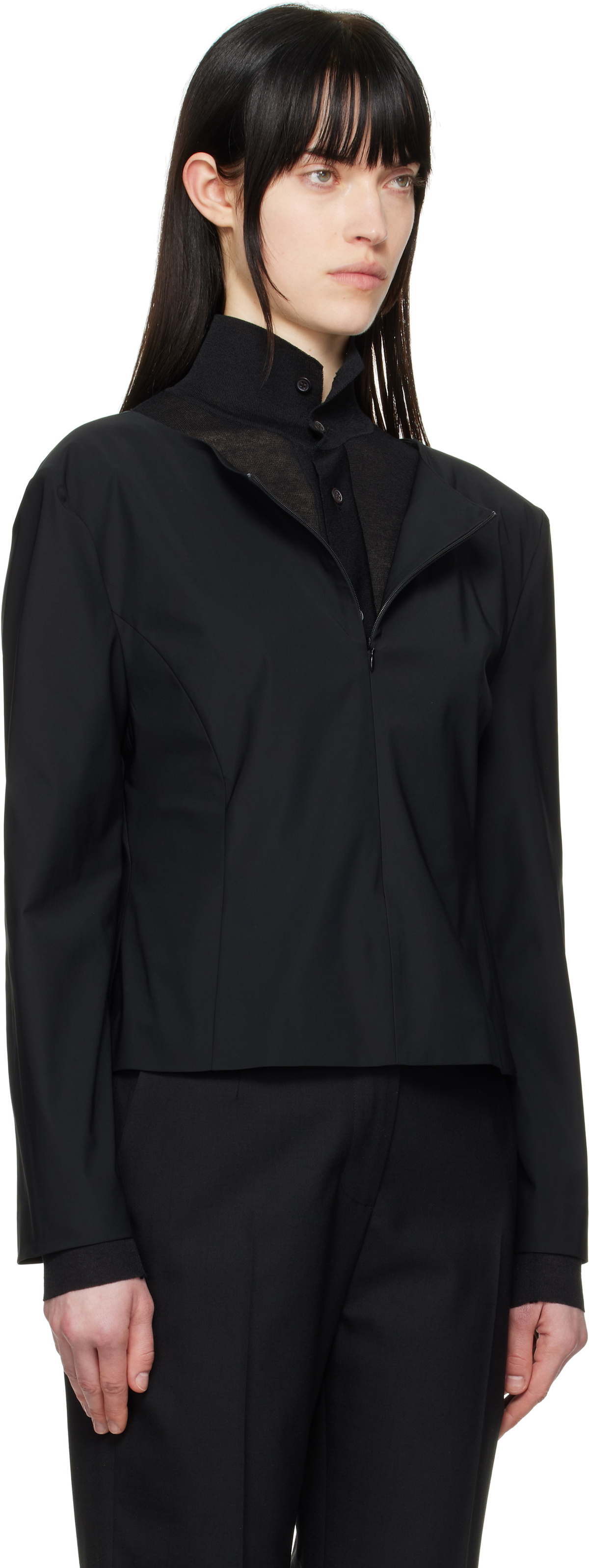AMOMENTO Black Boat Neck Two Way Top