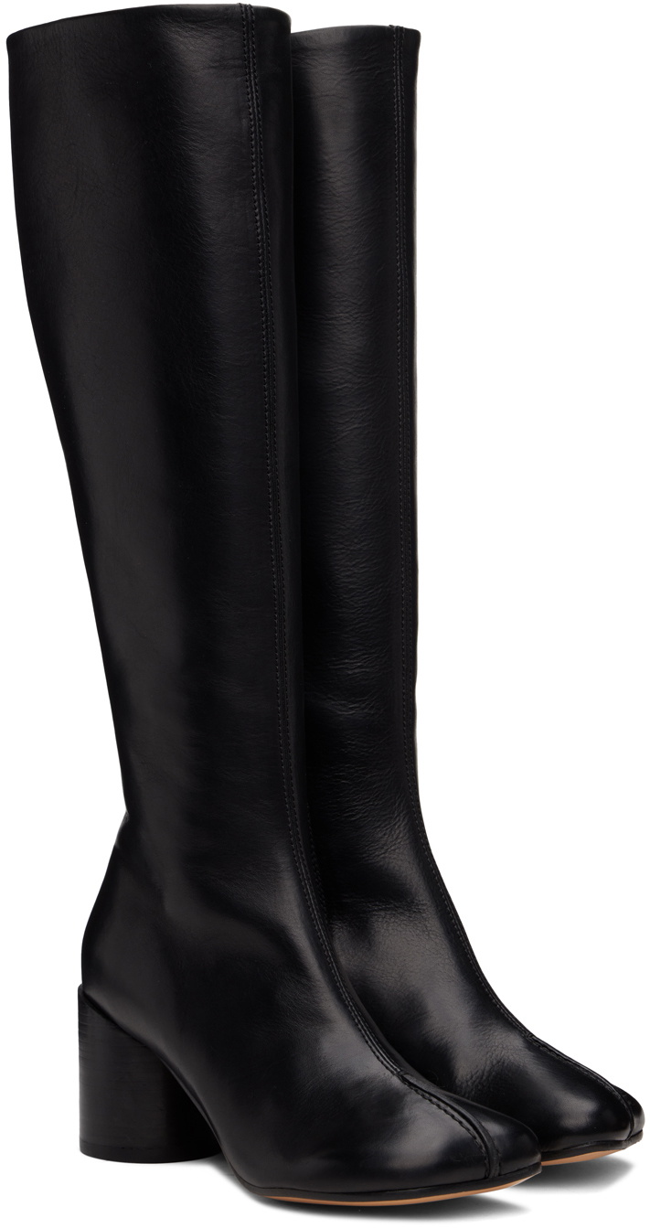 MM6 Maison Margiela Black Stitch-Out Leather Tall Boots