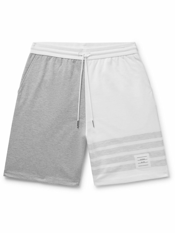 Photo: Thom Browne - Straight-Leg Striped Cotton-Blend Jersey Drawstring Shorts - Gray