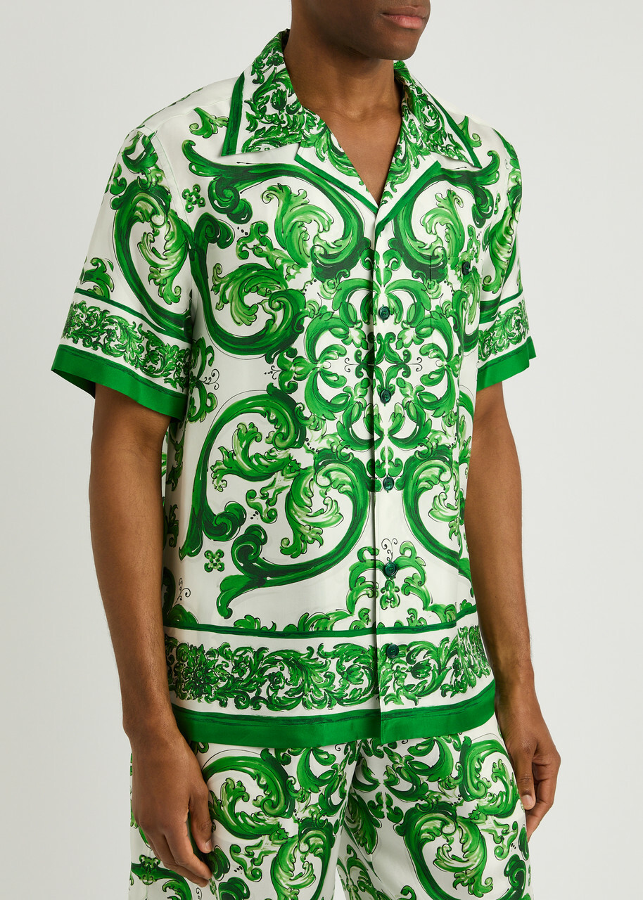 Dolce & Gabbana Majolica Printed Silk Shirt Green
