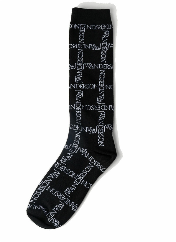 Photo: JW Anderson - Logo Grid Long Socks in Black
