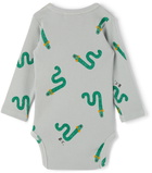 Bobo Choses Baby Grey Scholar Worm All Over Bodysuit