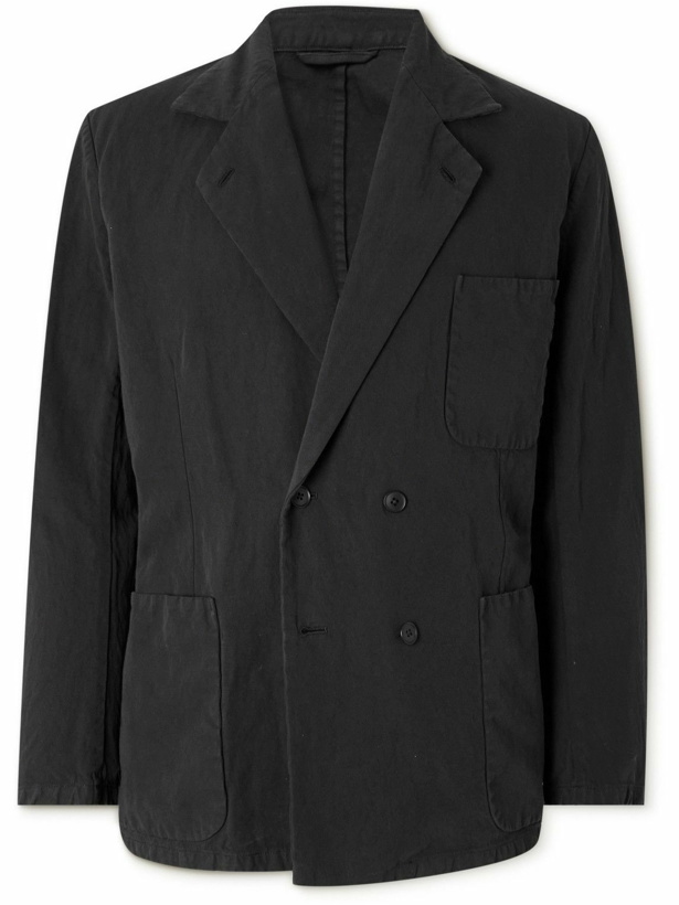 Photo: Kaptain Sunshine - Double-Breasted Cotton and Linen-Blend Gabardine Suit Jacket - Black