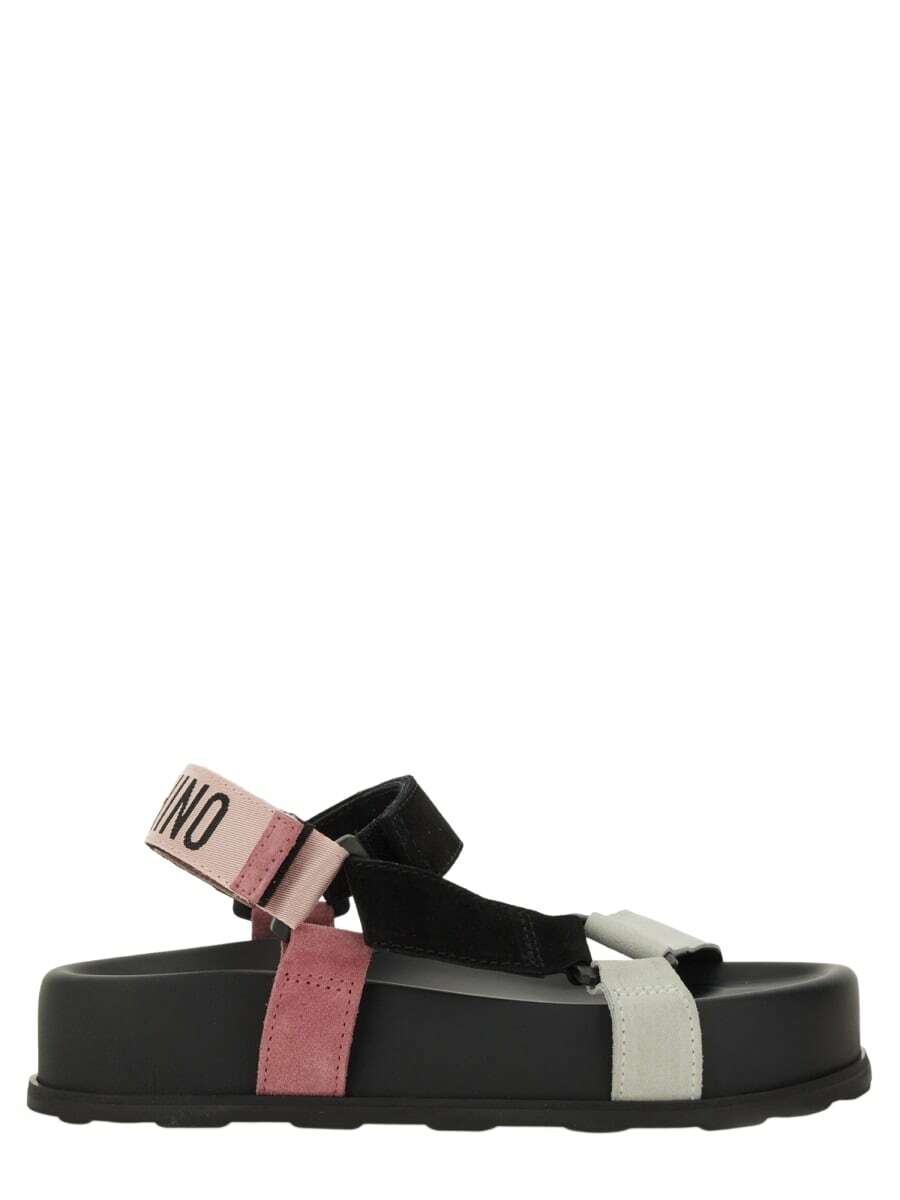 Moschino Black Logo Tape Wedge Sandals Moschino