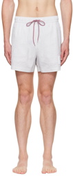 Thom Browne White & Gray Striped Swim Shorts