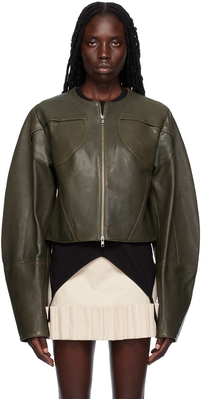 Photo: FIDAN NOVRUZOVA Khaki Paneled Leather Jacket