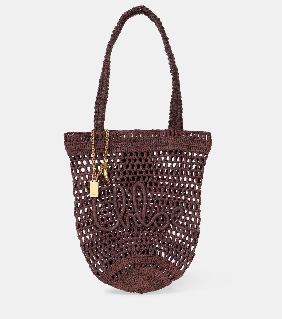 可愛い☆ CHLOE Summer banana black raffia tote bag CHLOÉ Summer Banana leather-trimmed embroidered faux raffia
