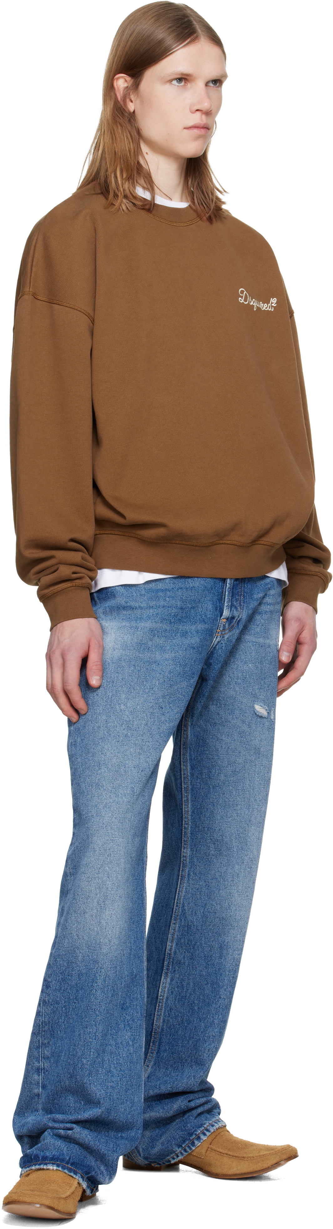 Dsquared2 Brown D2 Signature Relax Fit Crewneck Sweatshirt
