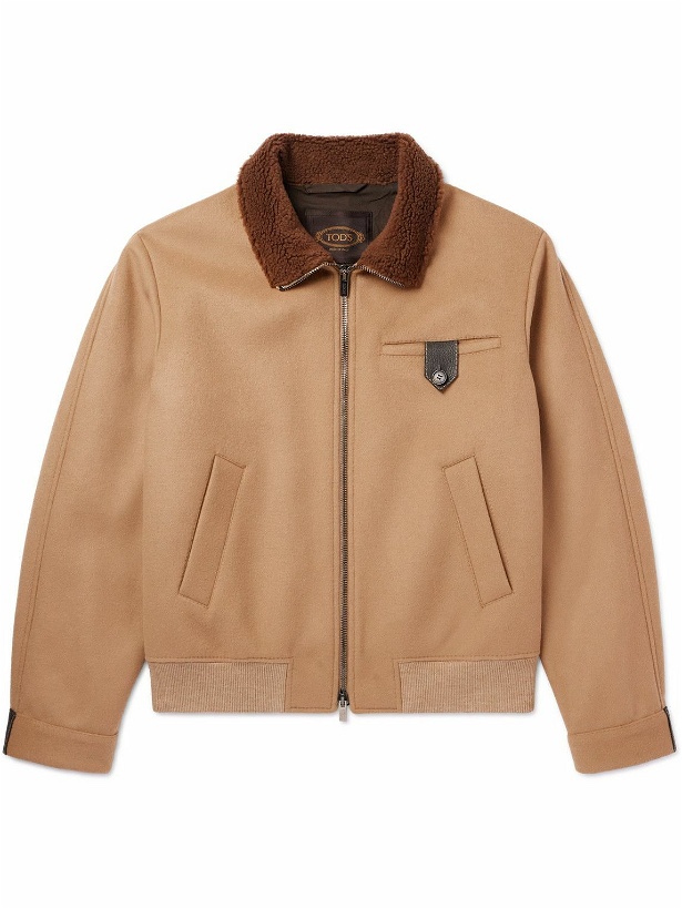 Photo: Tod's - Leather-Trimmed Wool-Blend Bomber Jacket - Neutrals