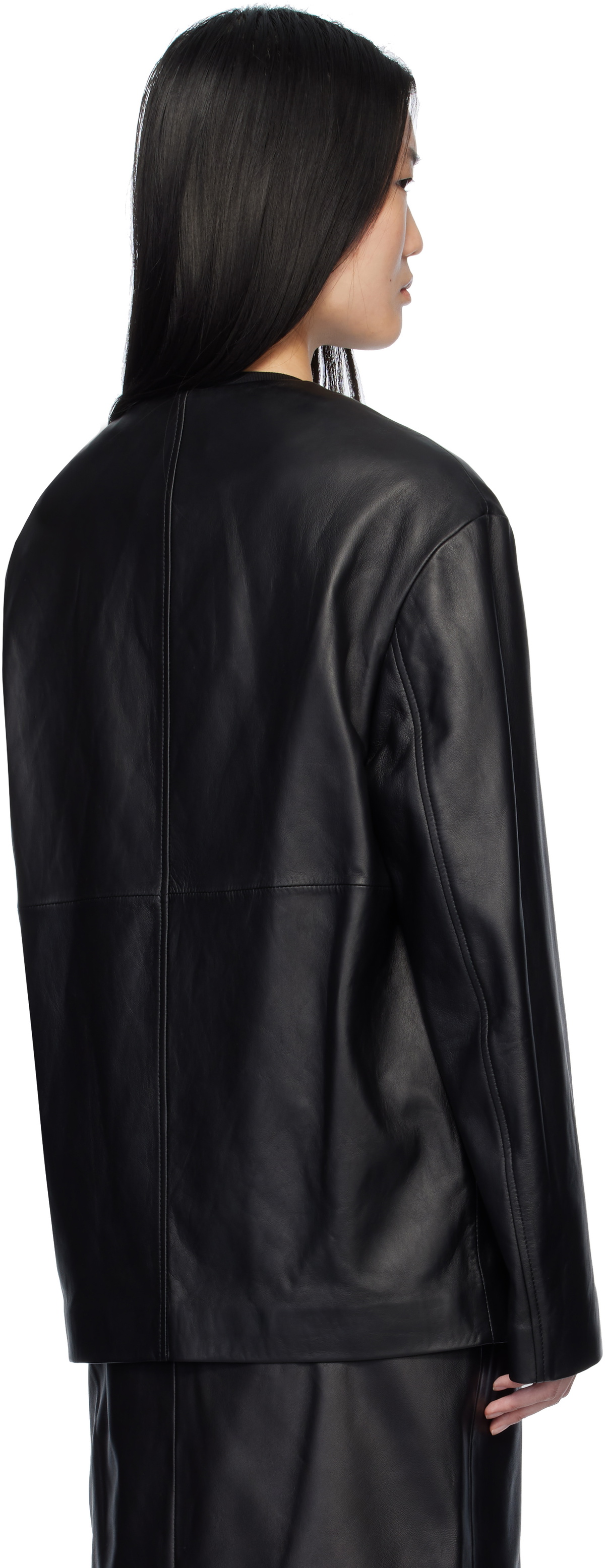 Loulou Studio Black Round Neck Leather Jacket