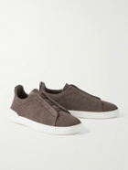 Zegna - Triple Stitch Leather-Trimmed Canvas Sneakers - Brown
