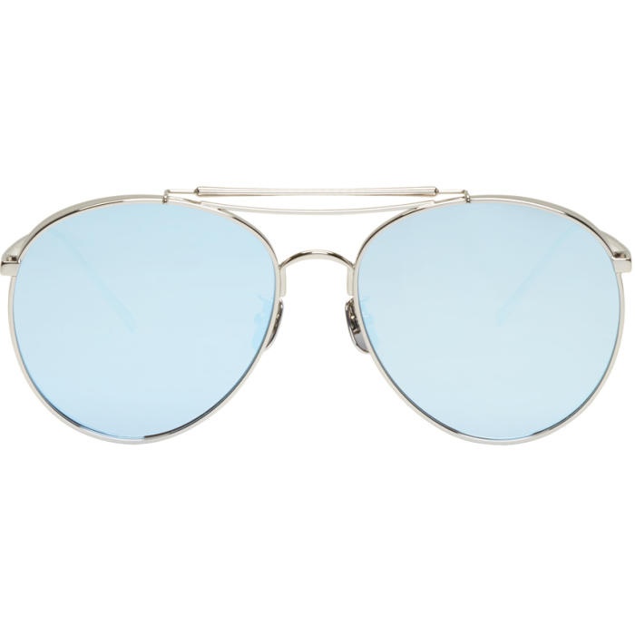Photo: Gentle Monster Silver and Blue Big Bully Aviator Sunglasses