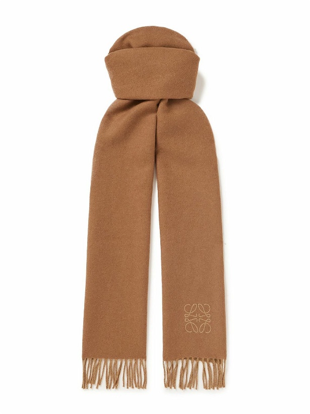 Photo: Loewe - Fringed Logo-Embroidered Two-Tone Wool and Cashmere-Blend Scarf
