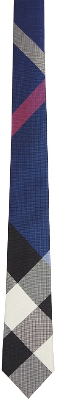 Photo: Burberry Navy Silk Check Jacquard Modern Cut Tie