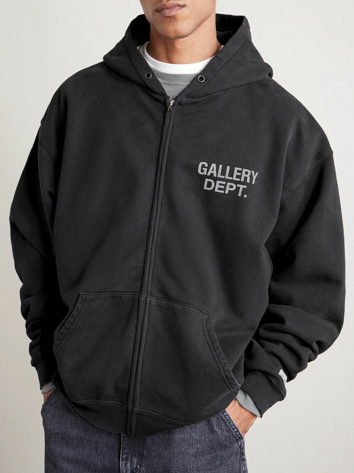 Gallery Dept. - 90's Logo-Print Cotton-Jersey Zip-Up Hoodie - Black