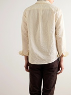 Mr P. - Camp-Collar Embroidered Striped Cotton and Linen-Blend Shirt - Neutrals