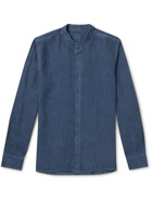 120% - Grandad-Collar Linen Shirt - Blue