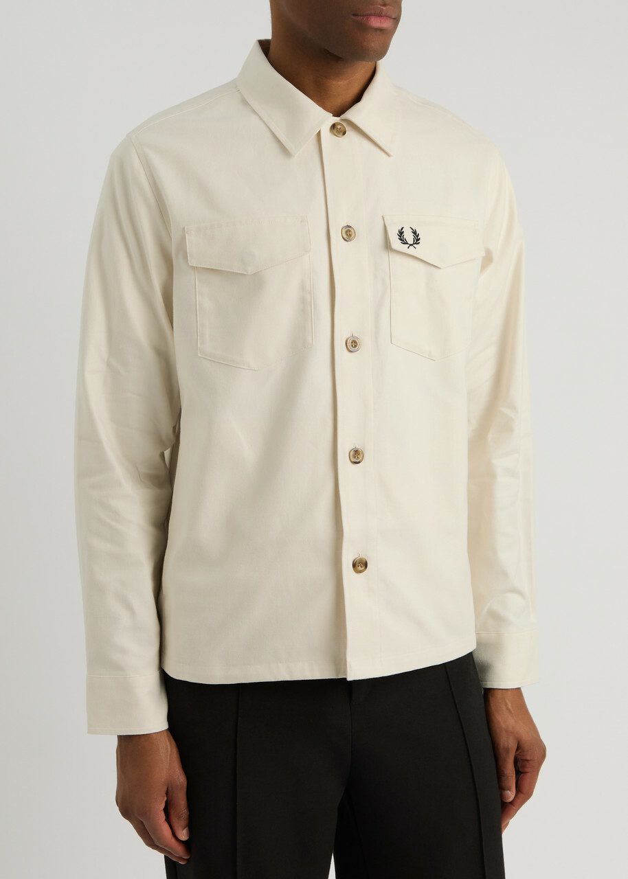 Fred Perry Logo-embroidered Cotton-twill Overshirt Cream Fred Perry